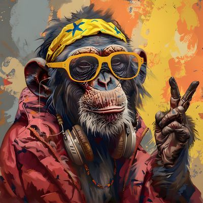 Hip-Hop Schimpanse mit Peace-Zeichen (Digitale Kunst)